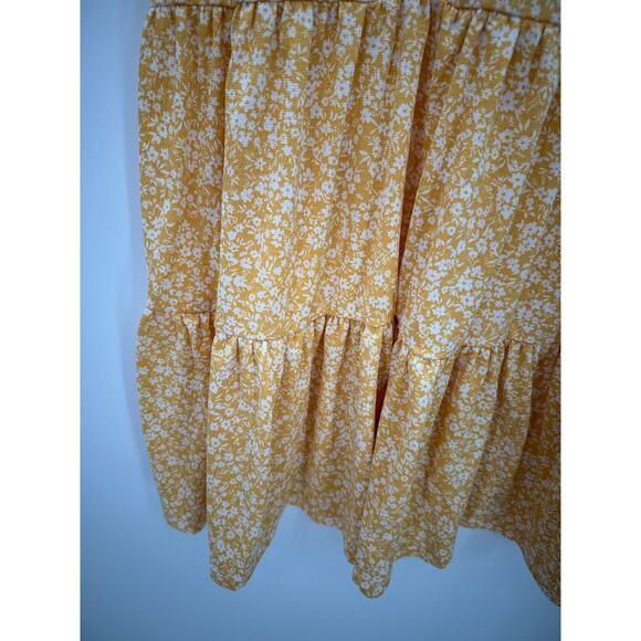 Blu Pepper Yellow Floral Print V-Neck Sleeveless Tiered Mini Dress Women's Small - Picture 4 of 8